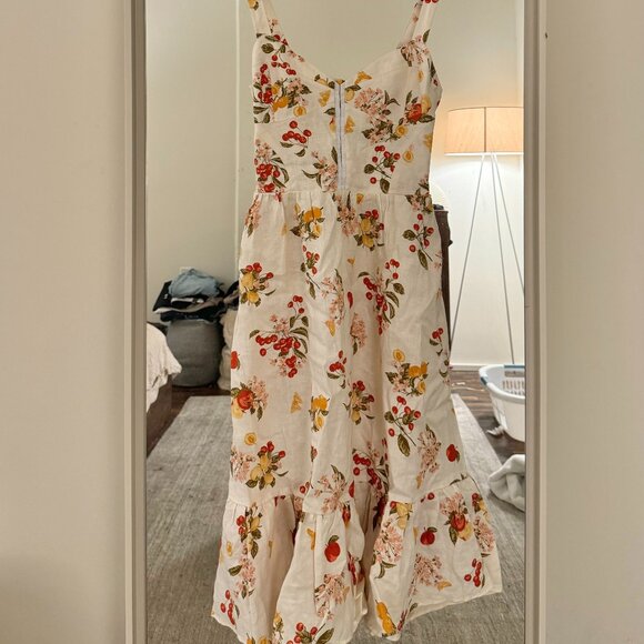 Reformation Dolci Fruit Print Linen Bustier Summer Midi Dress - Picture 2 of 5